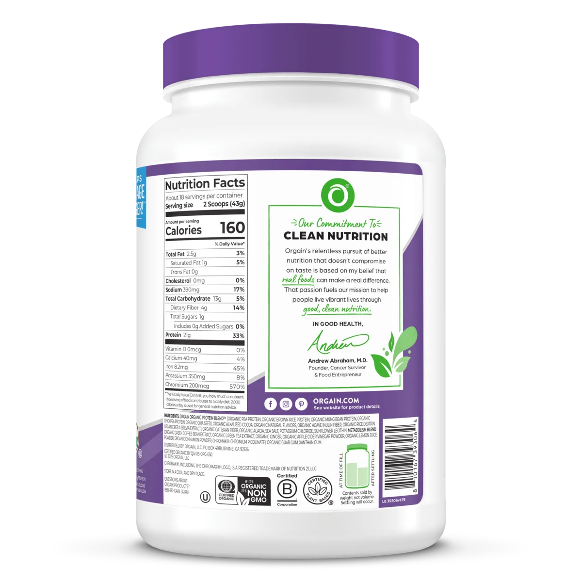 Organic Protein Powder + Metabolism Blend Creamy Chocolate Fudge