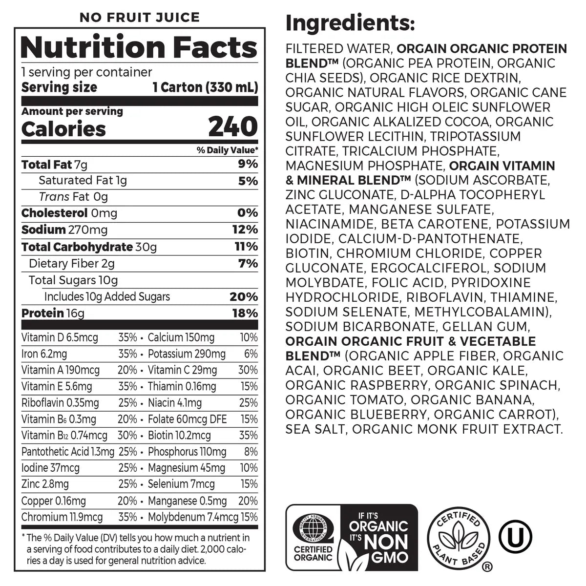 Vegan Organic Nutrition Shake - Smooth Chocolate