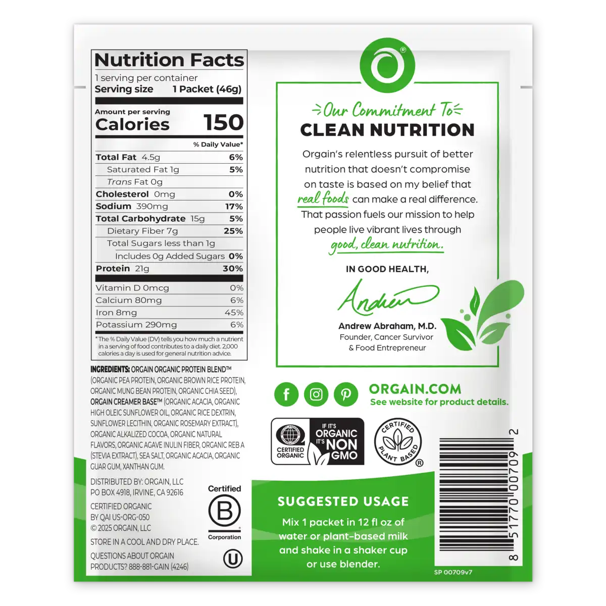 Organic Protein™ Plant Based Protein Powder - Creamy Chocolate Fudge