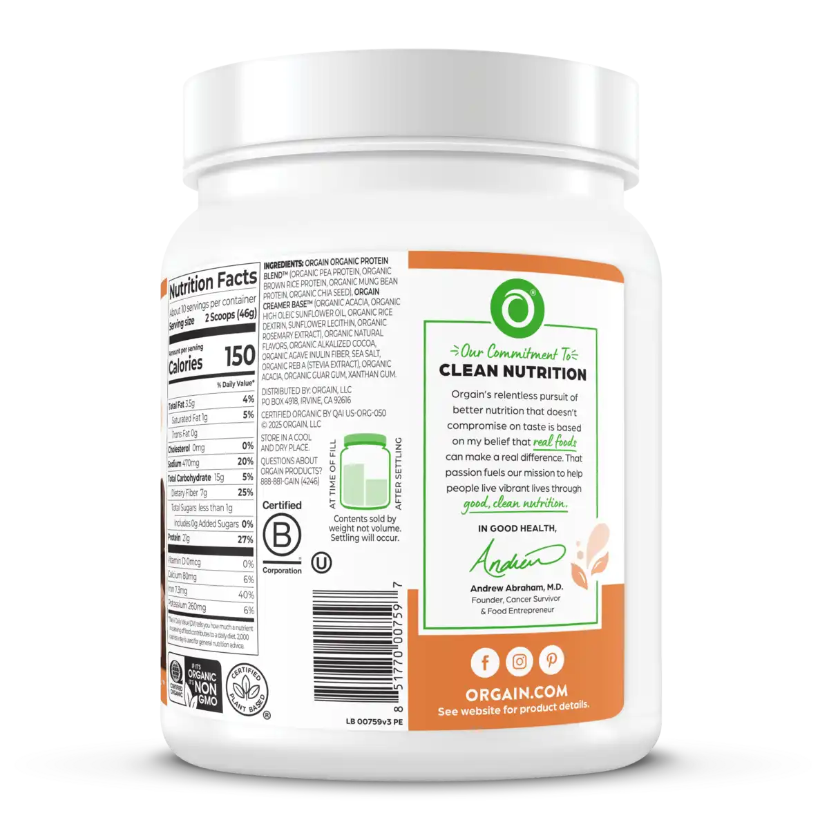 Organic Protein™ Plant Based Protein Powder - Chocolate Caramel Sea Salt