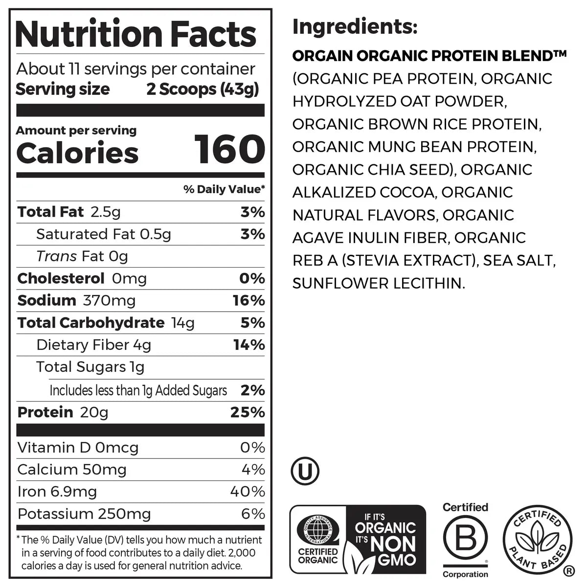 Organic Protein™ + Oatmilk Plant Based Protein Powder - Chocolate